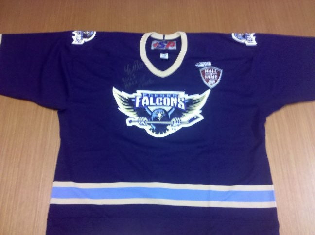 Authentic Fresno Falcons Jerseys – Autographed by Luke Curtin, 2011 ECHL Hall of Fame Inductee - Dark - Size 56